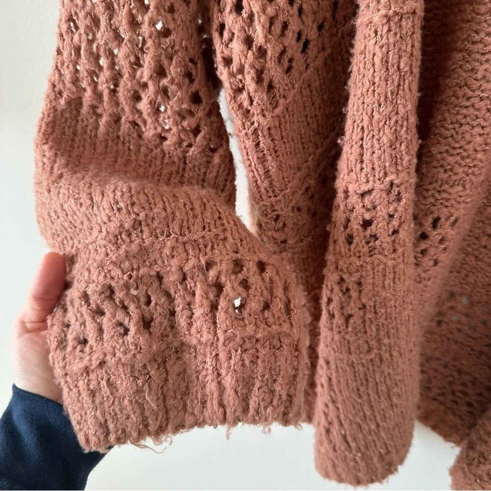 Rag Poets Slouchy Cable Knit Cardigan Oversized Open Front Mauve Pink Boho Beach - Picture 6 of 11